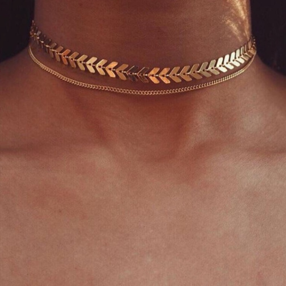 2 Layered choker necklace, gold & silver choker